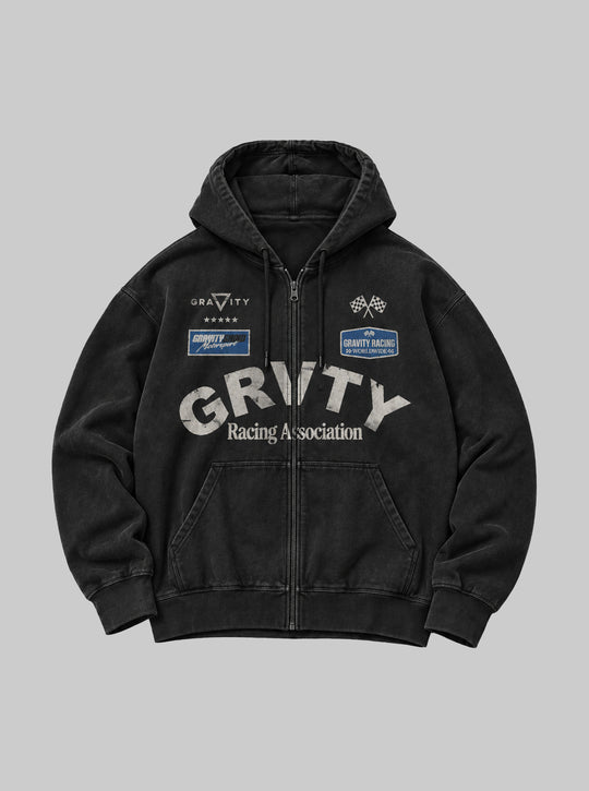 Racing Zip Hoodie - Charcoal